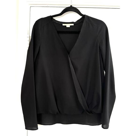 COOPER & ELLA Long Sleeve Crepe Faux Wrap V-Neck Alyssa Blouse Black - XS - Picture 2 of 5